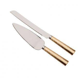 Gold hammered handle knife & server set, 13 l - Item # 13760