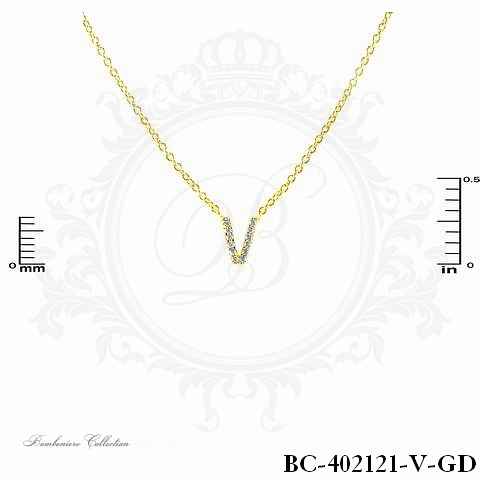 Necklace | cubic zirconia / gold initial v - Item # 4862