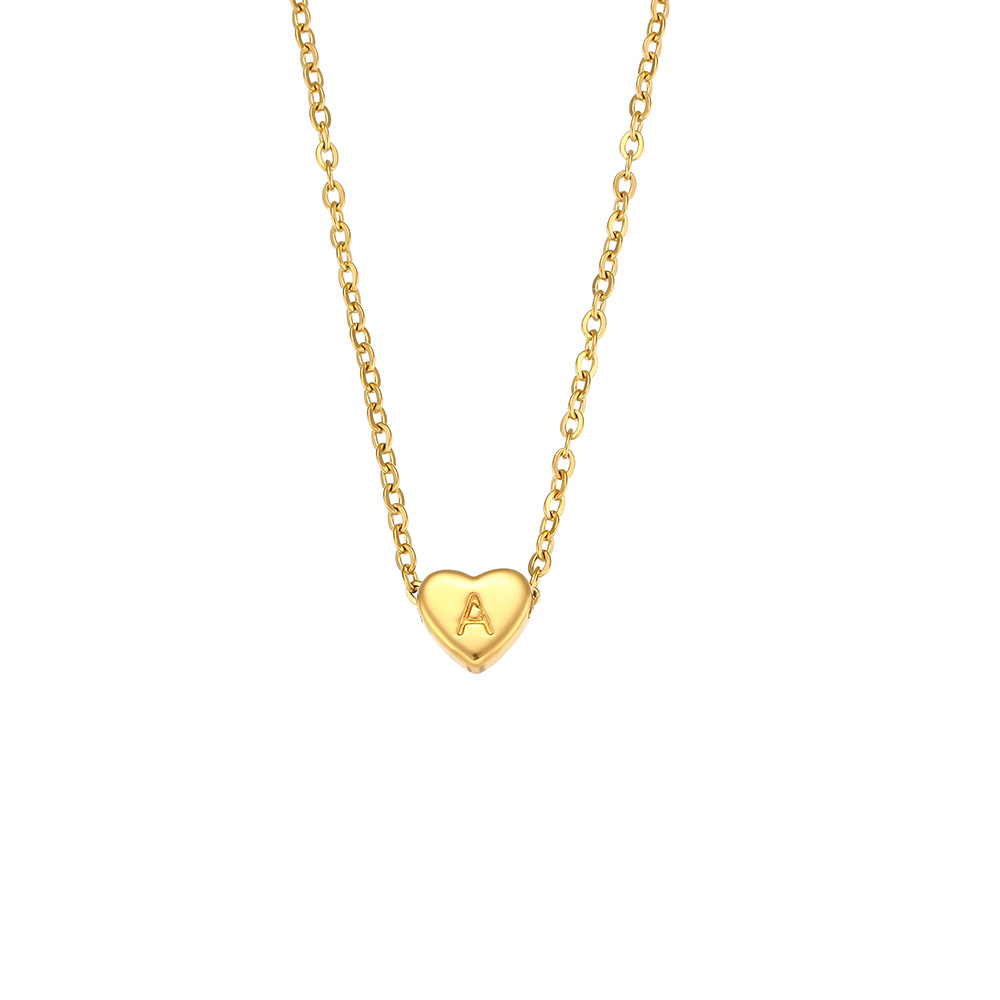 Electroplated 18k gold heart-shaped initiala zircon pendant stainless steel necklace - Item # 18511