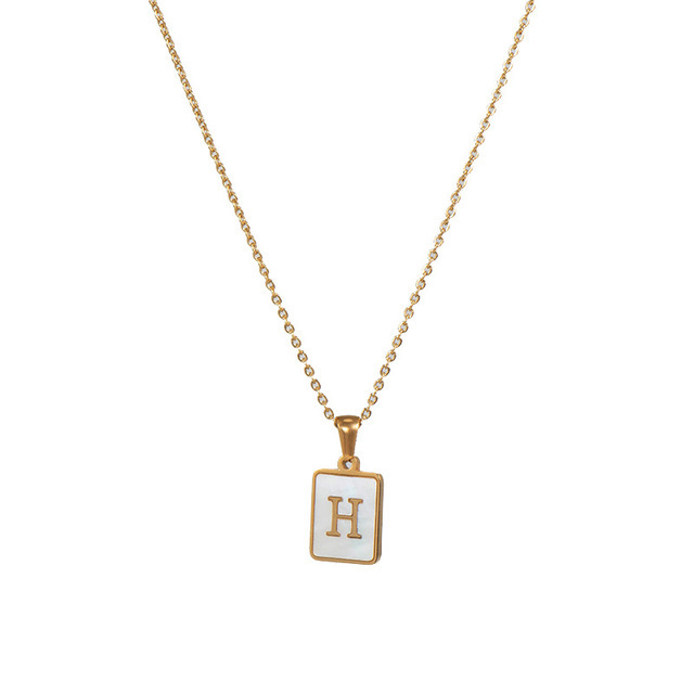 Initial h zircon shell rectangle necklace - Item # 17509
