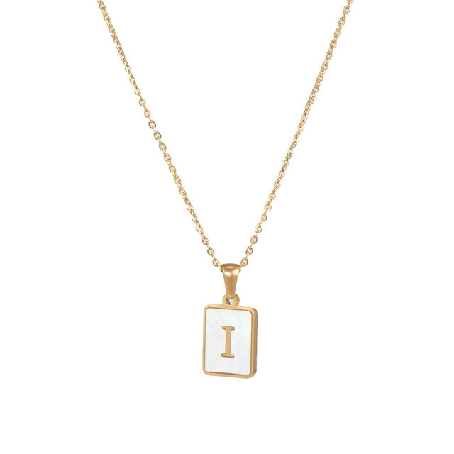 Initial i zircon shell rectangle necklace - Item # 17510