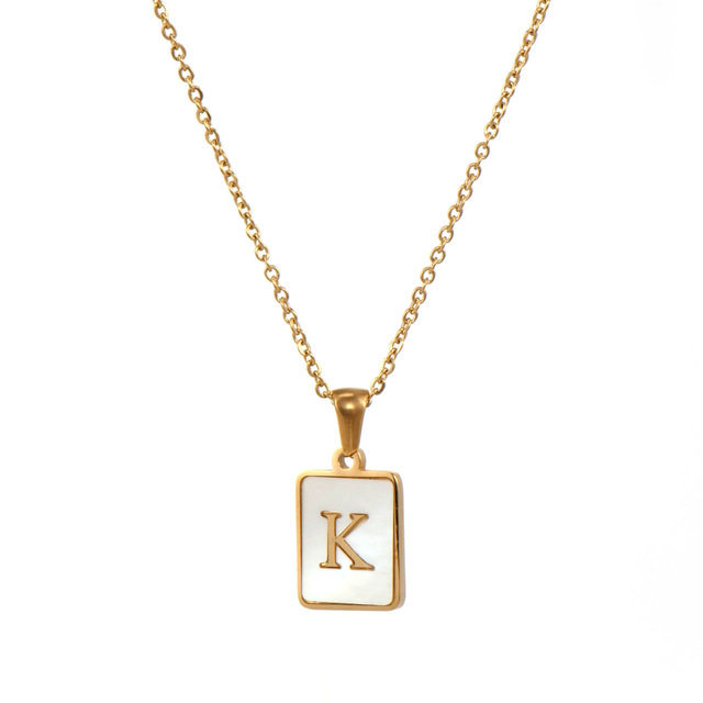 Initial k rectangular shell 18k gold stainless steel necklace - Item # 17512