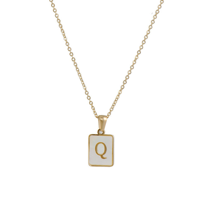 Initial q zircon shell rectangle necklace - Item # 17518