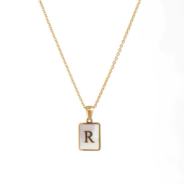 Initial r zircon shell rectangle necklace - Item # 17519