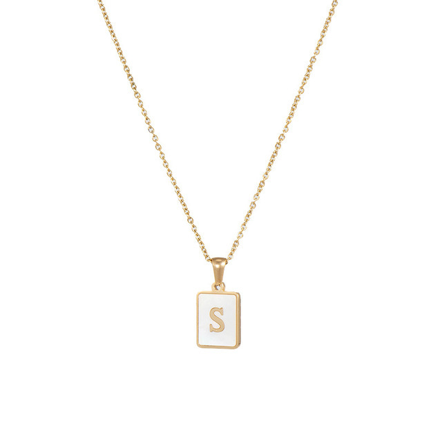 Initial s rectangular shell 18k gold stainless steel necklace - Item # 17520