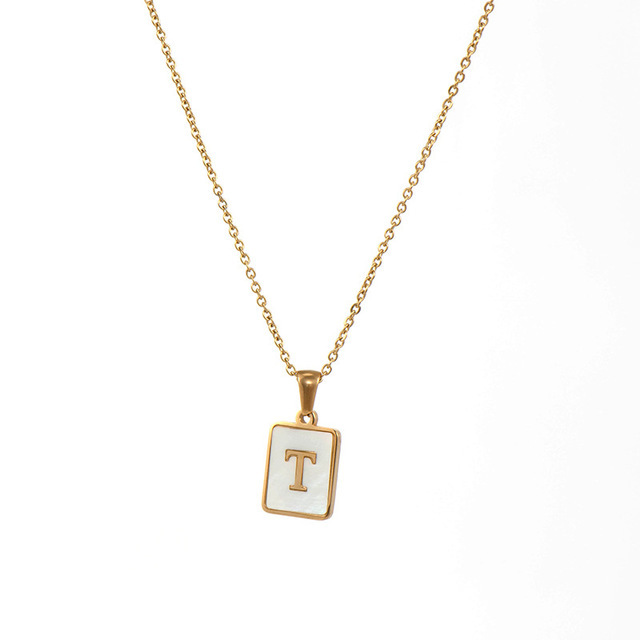 Initial t zircon shell rectangle necklace - Item # 17521