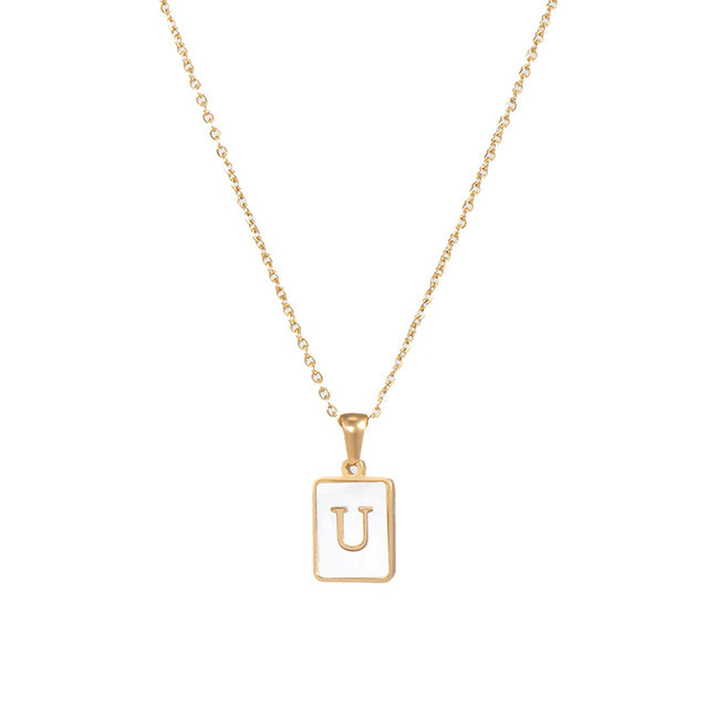 Initial u zircon shell rectangle necklace - Item # 17522