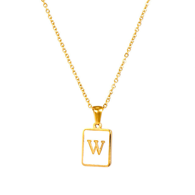Initial w zircon shell rectangle necklace - Item # 17524