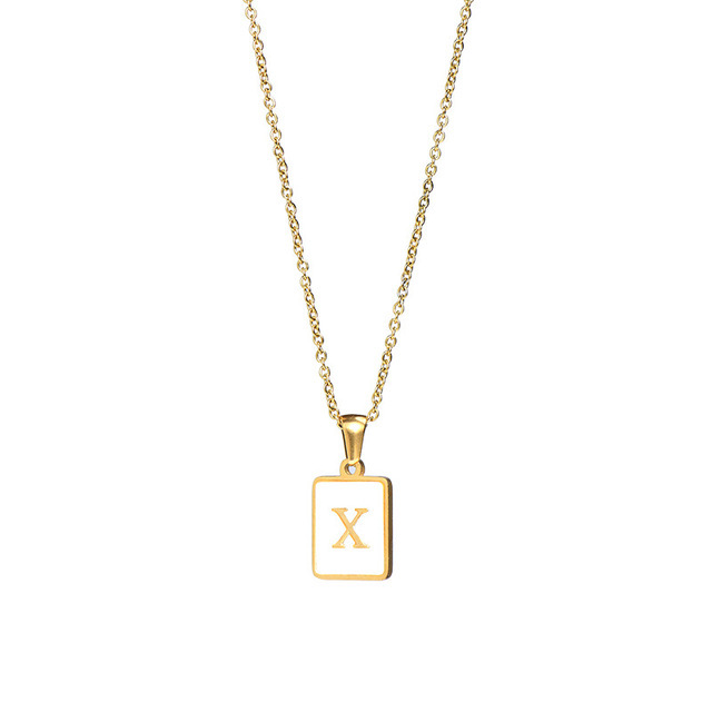 Initial x zircon shell rectangle necklace - Item # 17525
