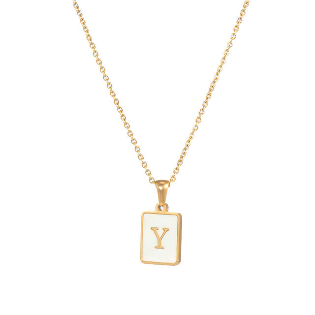 Initial y zircon shell rectangle necklace - Item # 17526