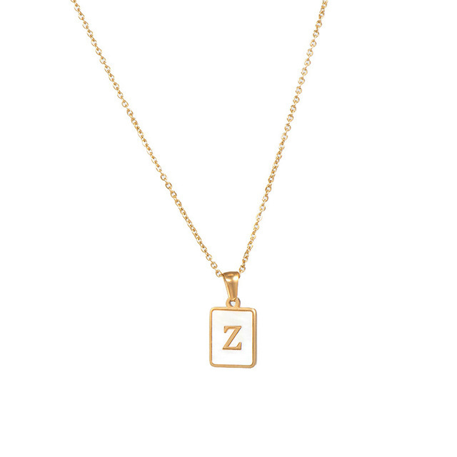 Initial z zircon shell rectangle necklace - Item # 17527