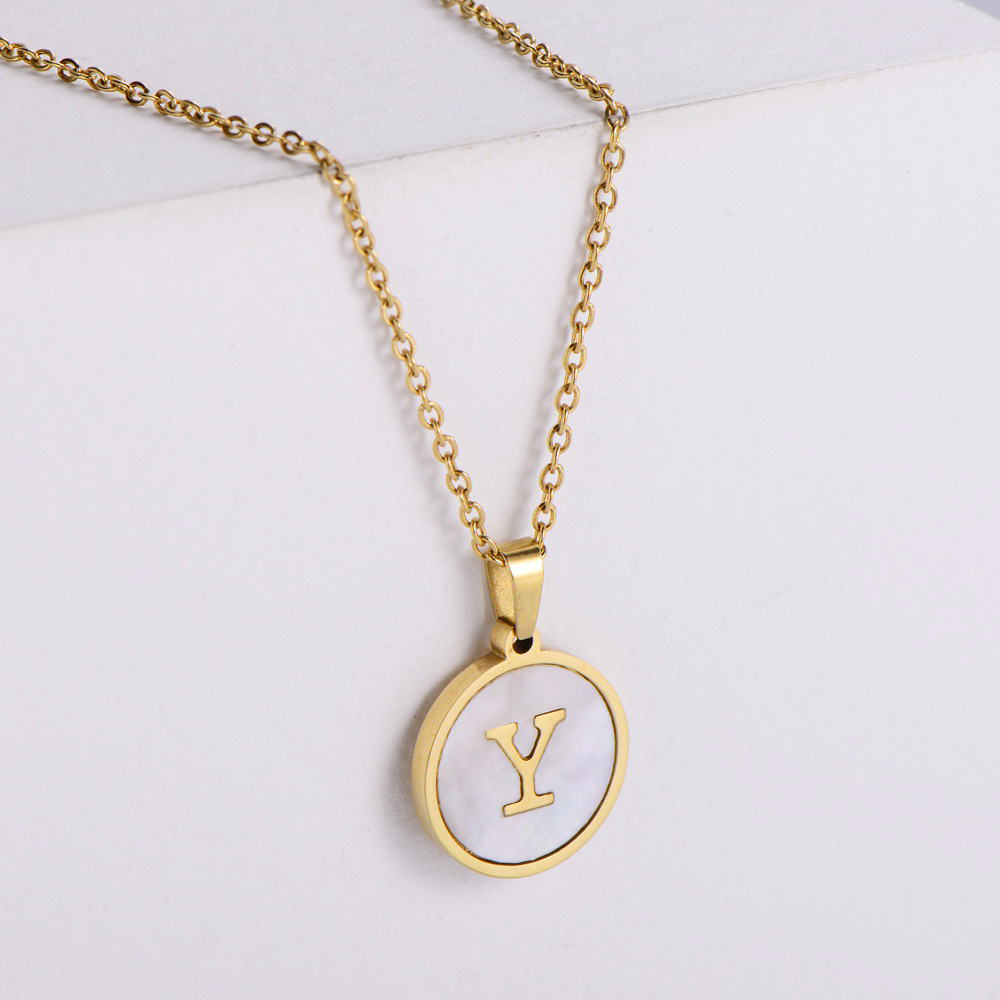 Simple stainless steel 26 initial j shell medal necklace nihaojewelry - Item # 18537
